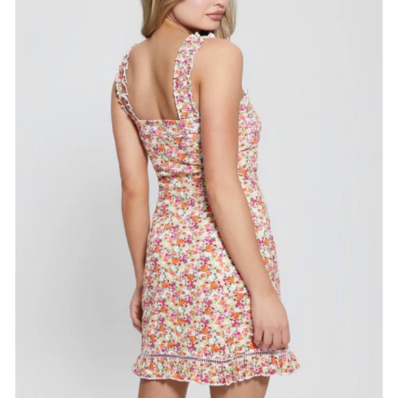 GUESS Floral Print Sangallo Carmen Mini Dress Eyelet Fabric Bustier-Style M - Picture 4 of 16